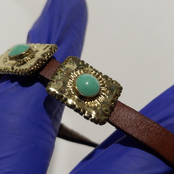🌿 Express Brown Leather & Gold-Tone Turquoise Accent Bracelet – Boho Chic ✨ - Picture 8 of 8